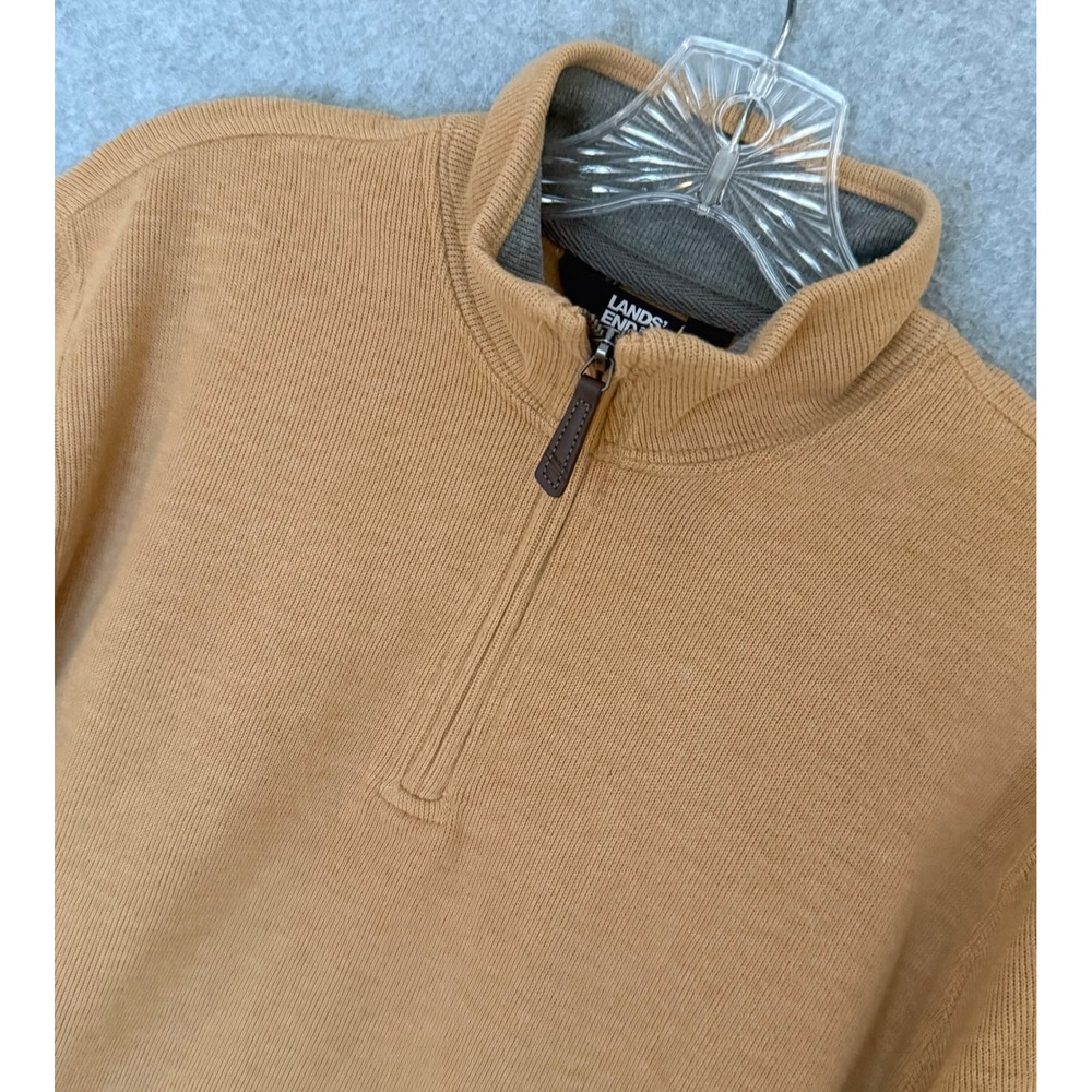 Lands End Quarter Zip Pullover Mens Small Camel Heather Ribbed Mock Neck